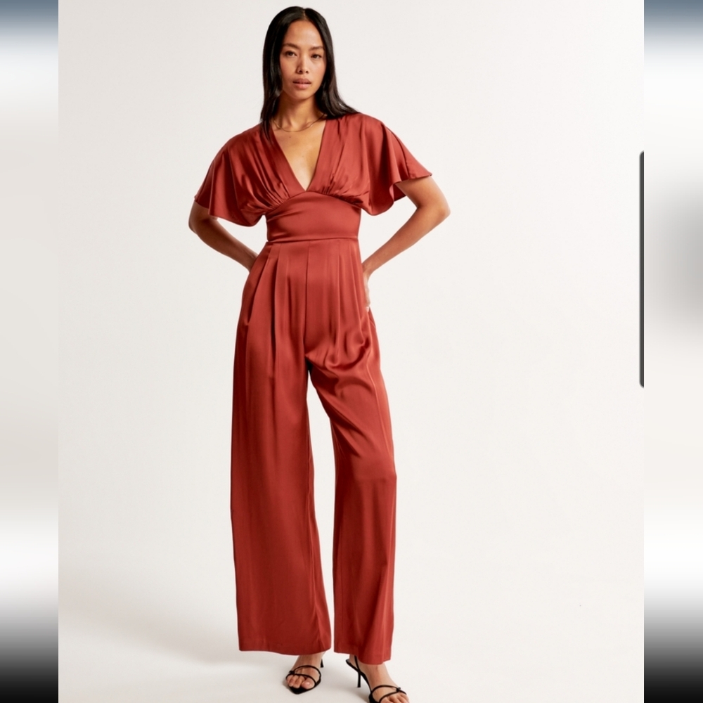 Abercrombie & Fitch Angel Sleeve Satin Jumpsuit